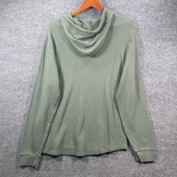 Marine Layer Waffle Knit Hoodie Men's Medium Green Drawstring Casual Lightweight - Picture 9 of 10